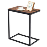 Sofa Side Table, C-Shaped End Table with Wooden Top & Steel Frame, Vintage Couch Table for Coffee, Laptop, Snack, Living Room TV Tray Table