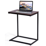 Sofa Side Table, C-Shaped End Table with Wooden Top & Steel Frame, Vintage Couch Table for Coffee, Laptop, Snack, Living Room TV Tray Table