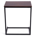 Sofa Side Table, C-Shaped End Table with Wooden Top & Steel Frame, Vintage Couch Table for Coffee, Laptop, Snack, Living Room TV Tray Table