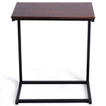 Sofa Side Table, C-Shaped End Table with Wooden Top & Steel Frame, Vintage Couch Table for Coffee, Laptop, Snack, Living Room TV Tray Table