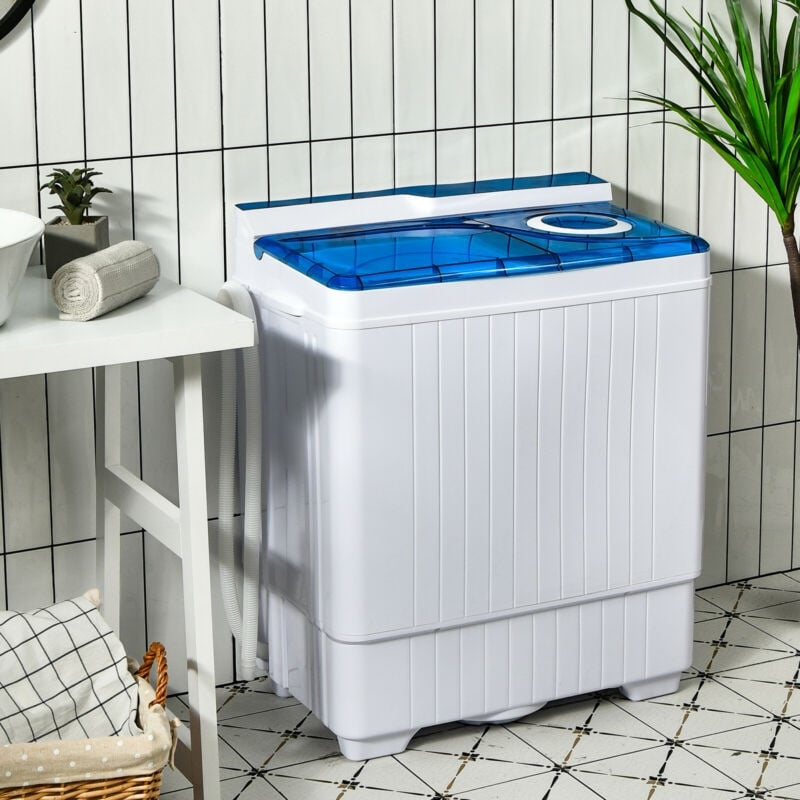26lbs Portable Semi-automatic Washing Machine with Built-in Drain Pump Twin Tub Washer Spinner Combo