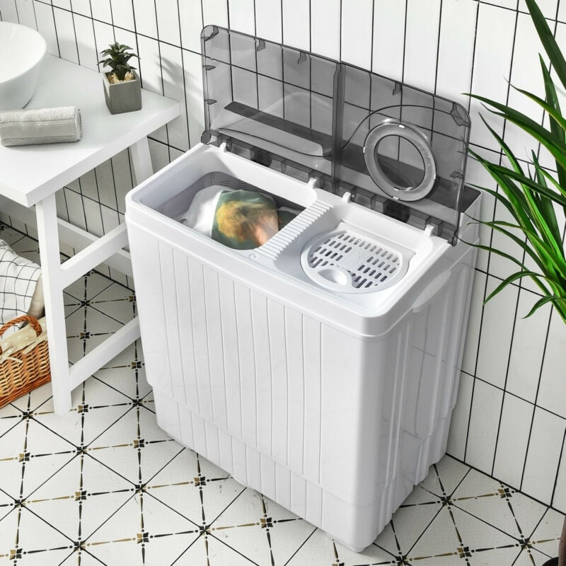 Winado 21.26 in. 14.3 lbs. Portable Top Load Semi-Automatic Twin Tube Washing Machine in White, Gray