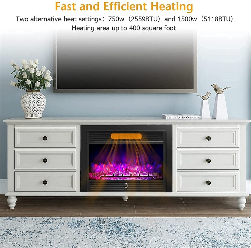 28.5" Electric Fireplace Insert 750W/1500W Wall Mounted Standing Recessed Fireplace with Remote Control & 3 Color Flame Adjustable