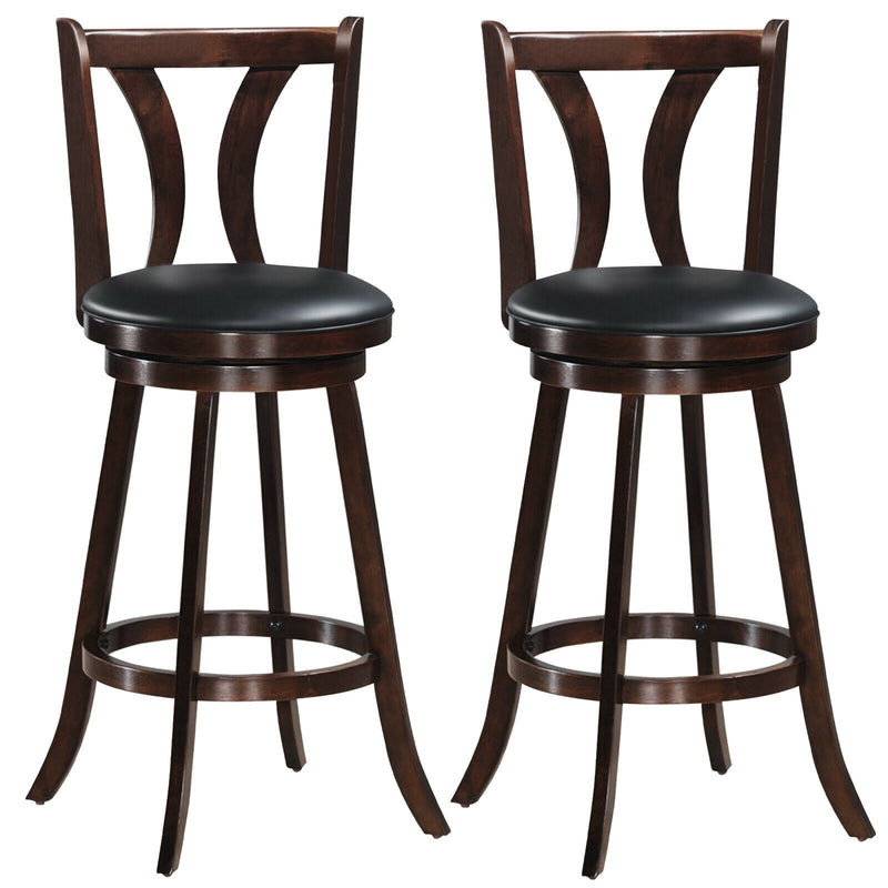29" Bar Stools Set of 2 360 Degree Swivel Leather Counter Height Stools with Backs