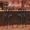 29" Bar Stools Set of 2 360° Swivel High Back Bar Height Stools with Leather Padded Seat & Solid Rubber Wood Legs