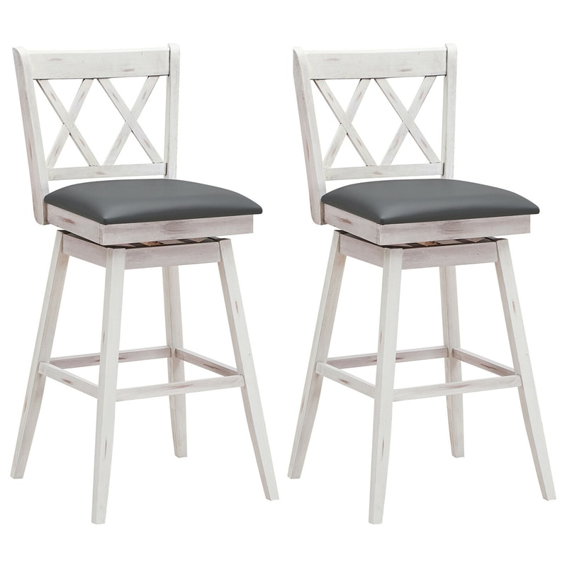 29.5" Swivel Bar Stool Set of 2 Wood Bar Height Dining Chairs with Upholstered Seats & Rubber Wood Legs