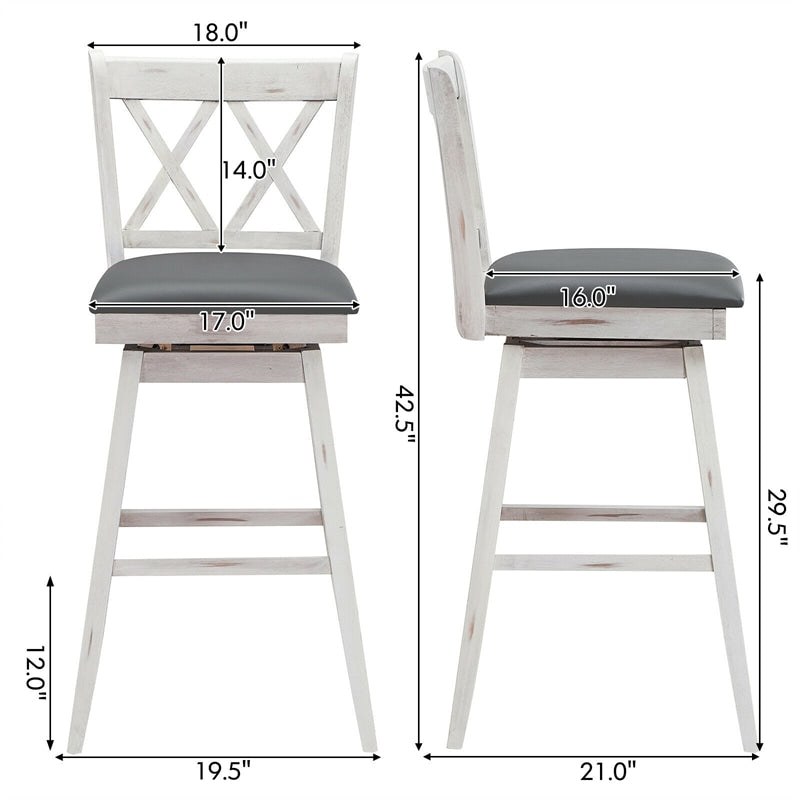 29.5" Swivel Bar Stool Set of 2 Wood Bar Height Dining Chairs with Upholstered Seats & Rubber Wood Legs