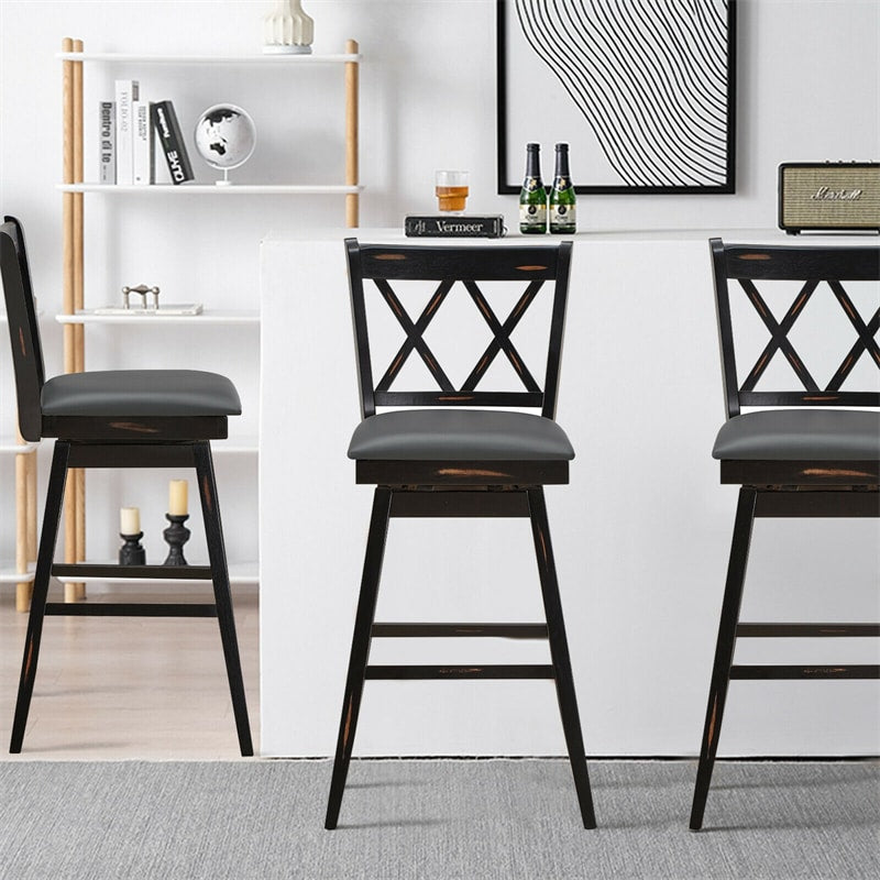 29.5" Swivel Counter Height Bar Stool Set of 2 with Rubber Wood Legs & Upholstered Cushions