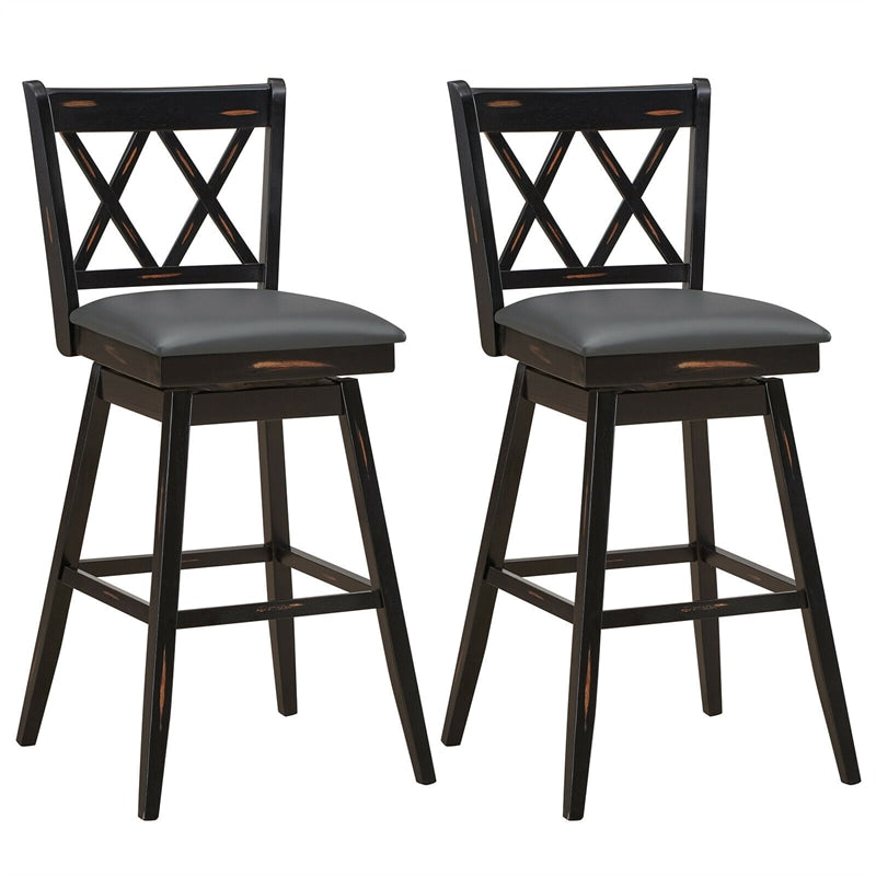 29.5" Swivel Counter Height Bar Stool Set of 2 with Rubber Wood Legs & Upholstered Cushions