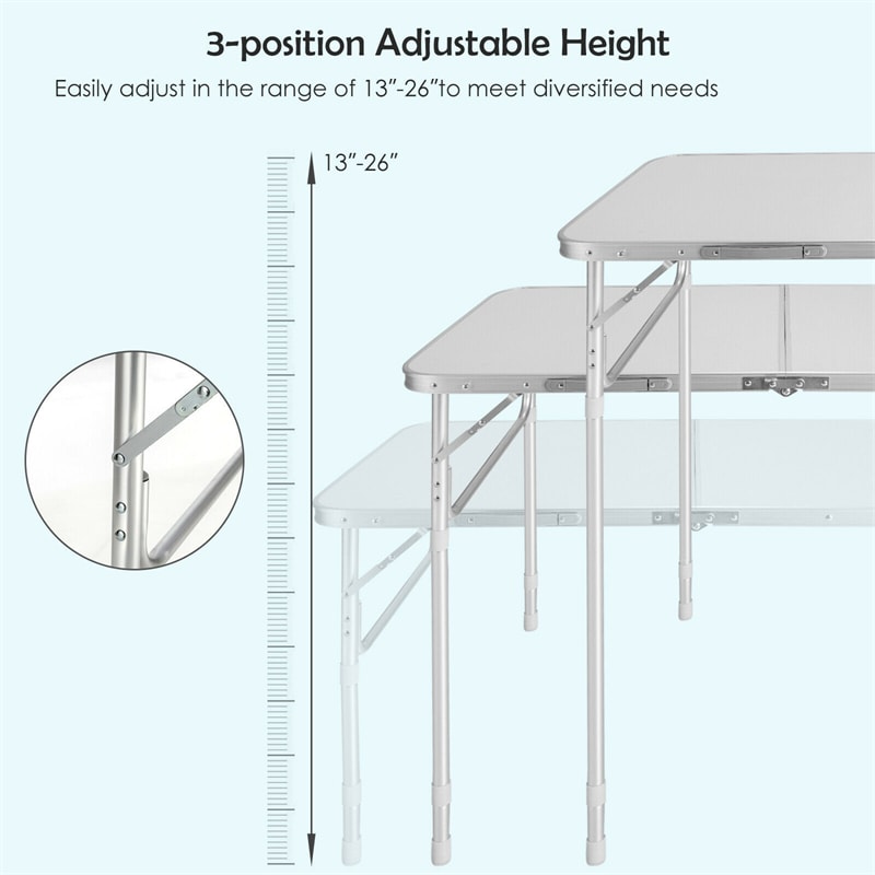 2PCS Aluminum Outdoor Folding Picnic Table Height Adjustable with Carrying Handle