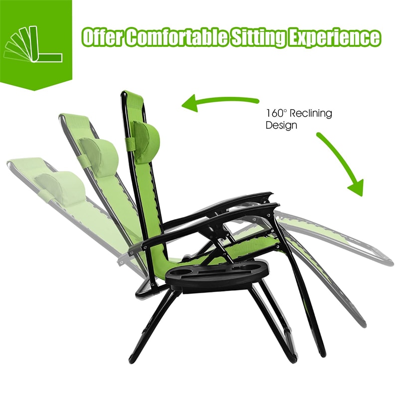2 PCS Outdoor Folding Zero Gravity Chairs Lounge Chairs Reclining Patio Chairs