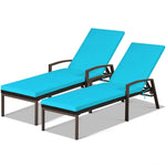 2 PCS Outdoor Wicker Chaise Lounge Patio Lounge Chair Rattan Pool Sun Lounger with Cushions & Adjustable Backrests
