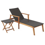 2-Piece Outdoor Wicker Chaise Lounge & Table Set 4-Position Adjustable Patio Recliner Chair with Folding Side Table & Acacia Frame