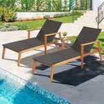 2-Piece Outdoor Wicker Chaise Lounge & Table Set 4-Position Adjustable Patio Lounge Chair with Folding Side Table & Acacia Frame