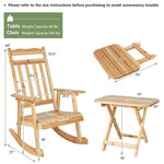 2PCS Outdoor Wooden Rocking Chair Patio Bistro Set with Folding Side Table