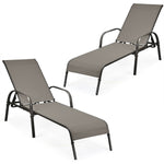 2 Pcs Outdoor Sling Chaise Lounges Reclining Patio Chairs Sunbathing Chairs with Adjustable Backrest
