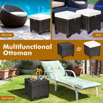 2 Pieces Rattan Patio Ottomans All Weather Outdoor Wicker Ottomans Footstools Footrests with Removable Cushions