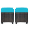 2Pcs Rattan Patio Ottomans All Weather Wicker Outdoor Ottomans Footstools with Cushions