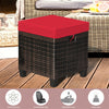 2Pcs Rattan Patio Ottomans All Weather Wicker Outdoor Ottomans Footstools with Cushions