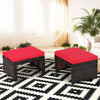 2 Pieces Patio Rattan Ottomans All Weather Outdoor Footstools Footrest Seats with Cushions
