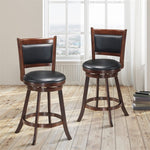24" Bar Stool Set of 2 Wooden Swivel Counter Height Bar Stools Leather Upholstered with PVC Cushioned Seat