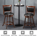 24" Swivel Bar Stool Set of 2 Upholstered Counter Height Bar Stools Wooden Dining Chair with PVC Cushioned Seat