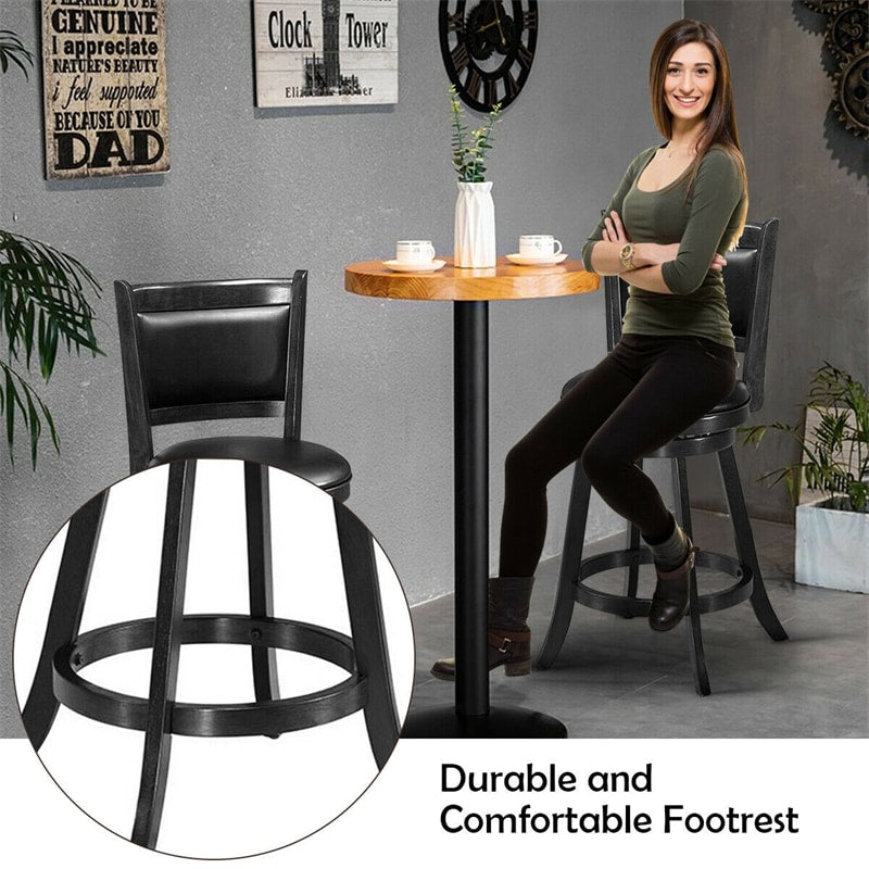 24" Swivel Bar Stool Set of 2 Upholstered Counter Height Bar Stools Wooden Dining Chair with PVC Cushioned Seat