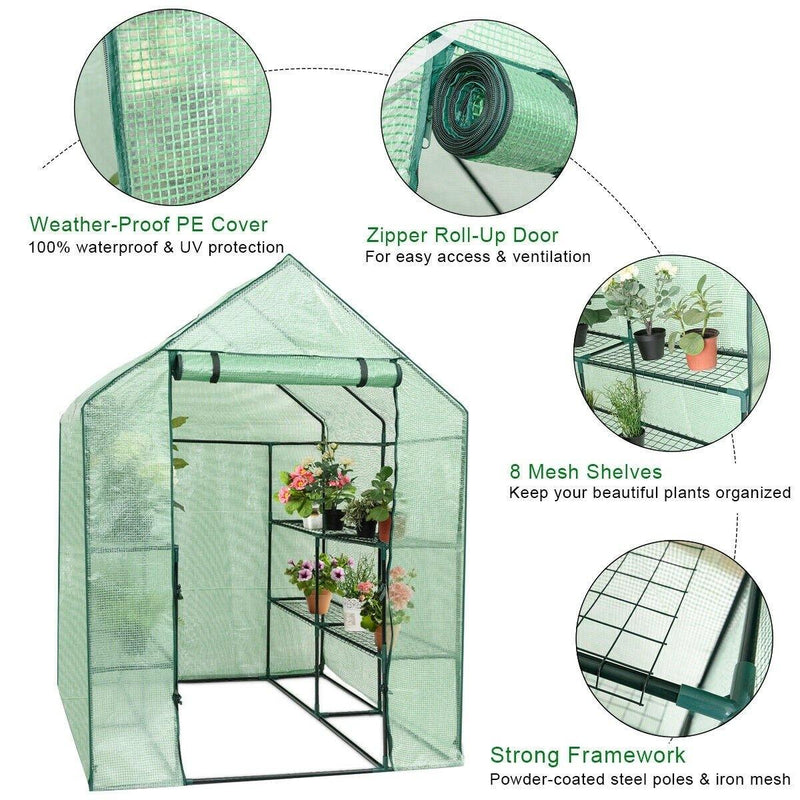 4 Tier 8 Shelves Mini Walk-in Plant Greenhouse for Outdoor Garden - Bestoutdor