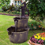 2-Tier Barrel Waterfall Fountain Rustic Wood Outdoor Water Fountain with Electric Pump for Garden Backyard Decor
