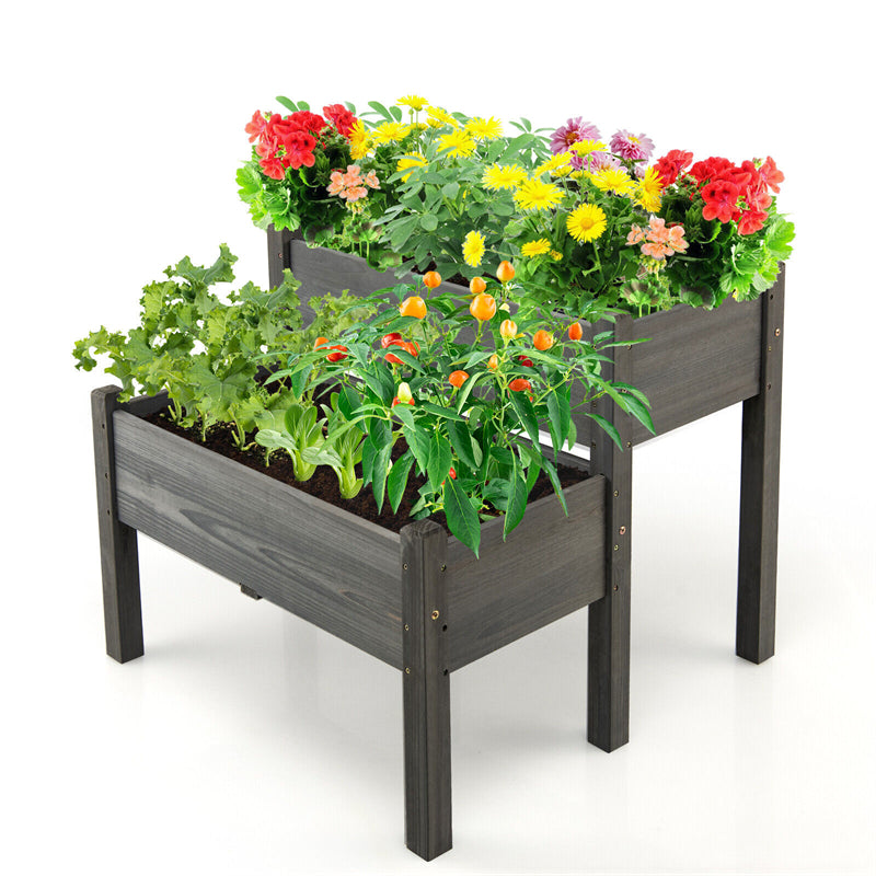 2-Level Wooden Raised Garden Bed Elevated Planter Box with Legs and Drain Holes