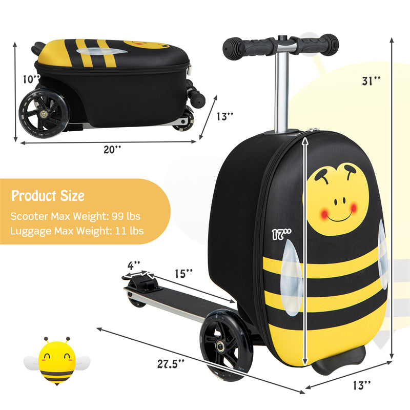 Hardshell Ride-On Suitcase Scooter with LED Flashing Wheels-Yellow | Costway