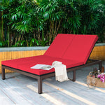 2-Person Patio Rattan Chaise Lounge Outdoor Wicker Daybed Adjustable Backrest Reclining Chair with Cushions & Wheels