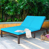 Outdoor Double Chaise Lounge Rattan Wicker Daybed Adjustable Backrest Reclining Chair with Cushions & Wheels