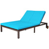 2-Person Patio Rattan Chaise Lounge Outdoor Wicker Daybed Adjustable Backrest Reclining Chair with Cushions & Wheels