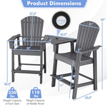 2-Piece HDPE Tall Adirondack Chairs All Weather Adirondack Bar Stools with Middle Connecting Tray & Umbrella Hole