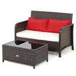2-Piece Outdoor Wicker Loveseat Coffee Table Set Rattan Patio Conversation Set with Cushions