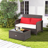 2-Piece Outdoor Wicker Furniture Set Patio Rattan Loveseat Set with Coffee Table & Cushions