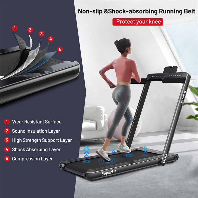 2 in 1 Folding Treadmill 2.25HP Superfit Under Desk Electric Treadmill Walking Pad with Dual Display & Remote Control