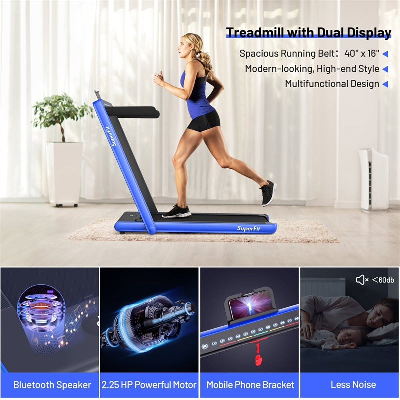 2 in 1 Folding Treadmill Electric Motorized Health Fitness with Dual Display Remote Control