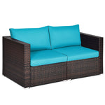 2 PCS Patio Rattan Sectional Corner Sofas Wicker Outdoor Loveseat with Cushions for Balcony Poolside Deck