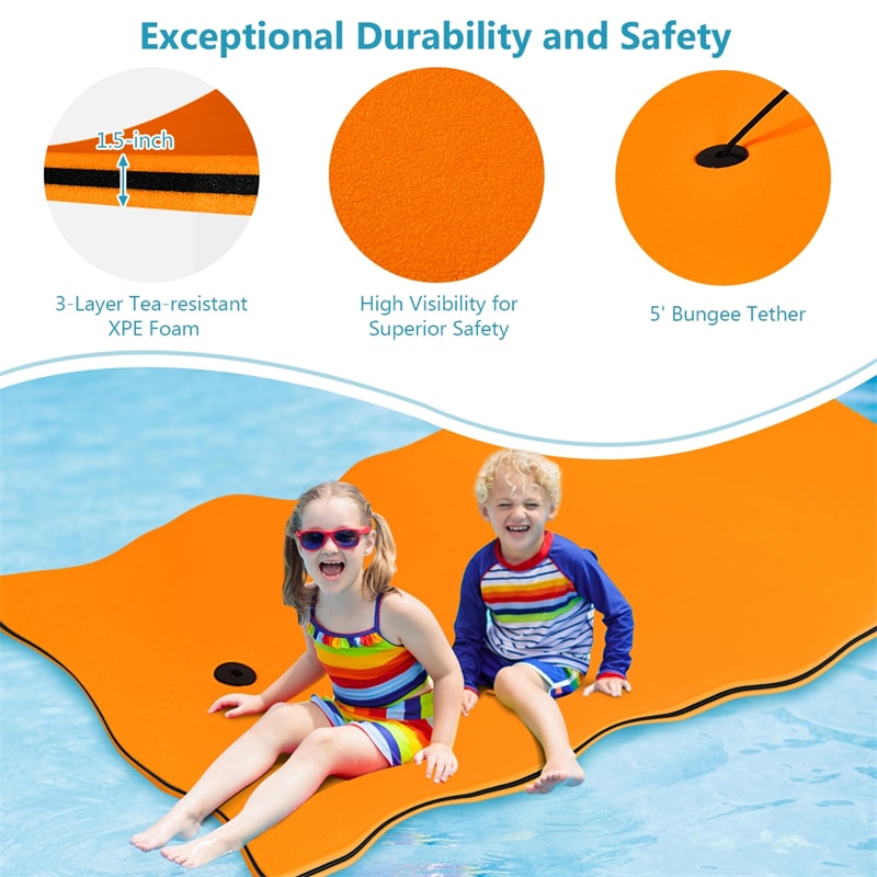 83" x 26" Floating Water Pad 3-Layer Tear Resistant XPE Foam Water Mat Foam Pool Float with Rolling Pillow Design