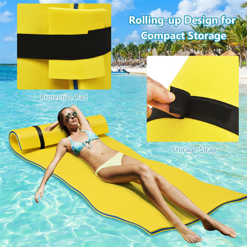 83" x 26" Floating Water Pad 3-Layer Tear Resistant XPE Foam Water Mat Foam Pool Float with Rolling Pillow Design