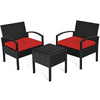 3-Piece Rattan Patio Conversation Set Wicker Bistro Furniture Set Cushioned Sofa Deck