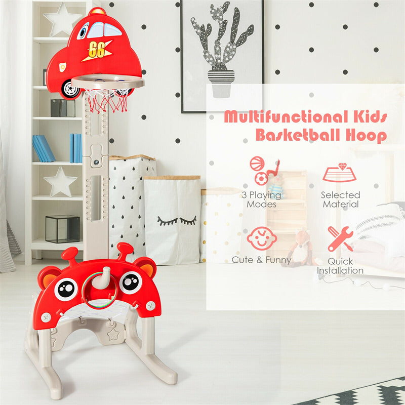 3-in-1 Kids Basketball Hoop Adjustable Height Outdoor Playset with Balls