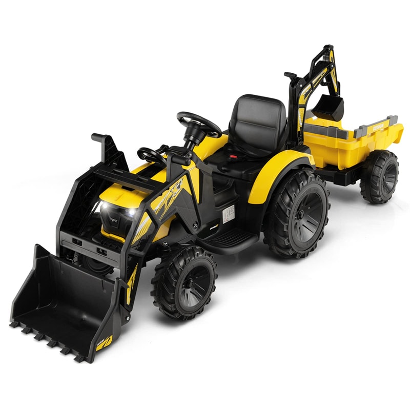 3-in-1 Kids Ride on Tractor Excavator Bulldozer 12V Battery Powered Construction Vehicle with Trailer Digger Shovel Bucket & Remote Control