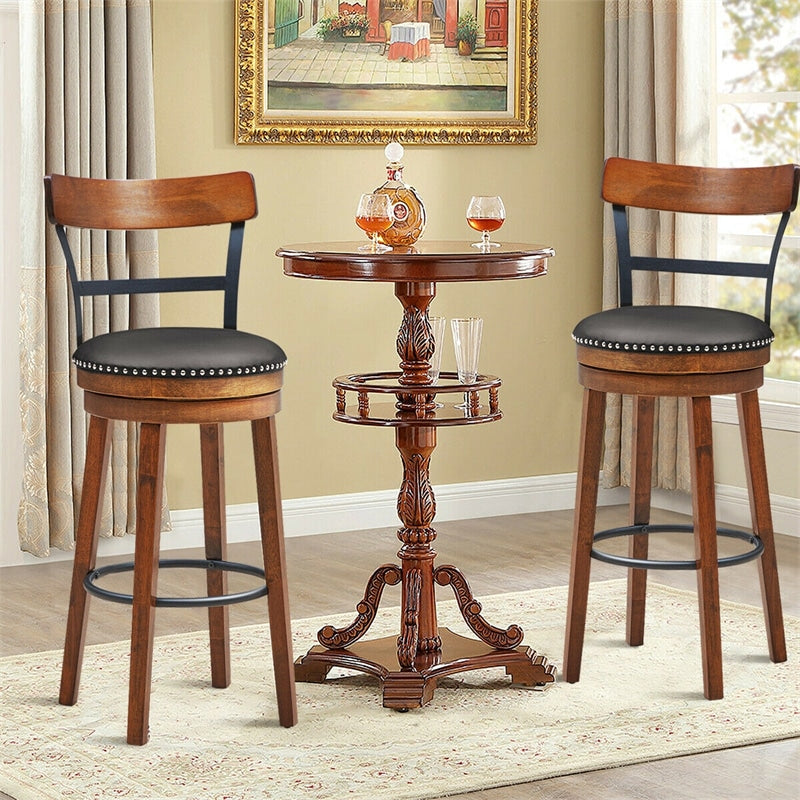 30.5" Swivel Bar Stools Set of 2 Bar Height Dining Chairs with Leather Padded Seats & Ergonomic Backrests