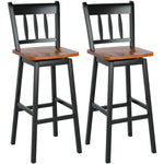 30.5" Swivel Bar Stools Set of 2 Solid Rubber Wood Bar Height Chairs with Footrests for Kitchen Counters Pub