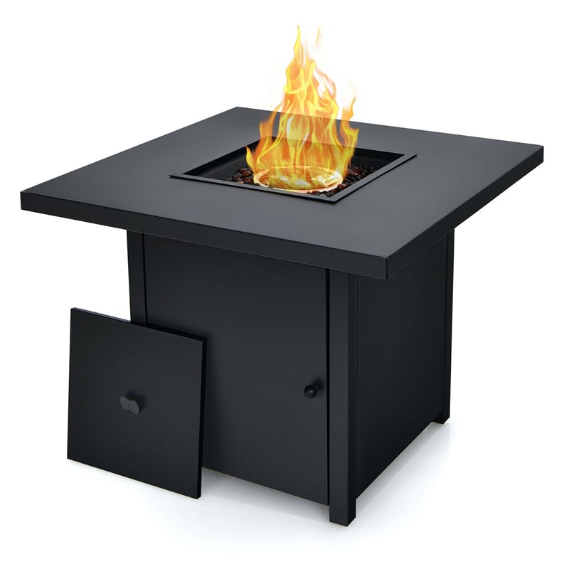 32 Inch Propane Fire Pit Table 40000 BTU Square Gas Firepit Table with Lid and Fire Glass