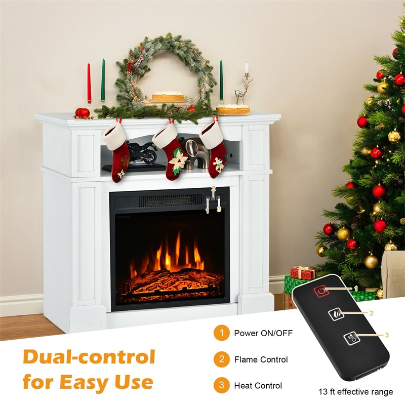 32" Electric Fireplace with Mantel, 1400W Freestanding Electric Fireplace Heater with Bookshelves & Remote Control