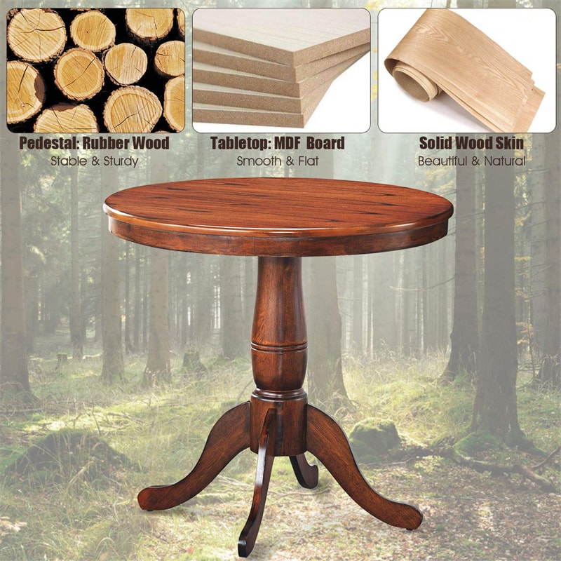 32" Round Pub Pedestal Side Table Wooden Dining Table with Adjustable Foot Pads